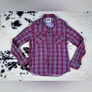 Converse One Star Women’s Red and Blue Plaid Button Down Flannel Size Small